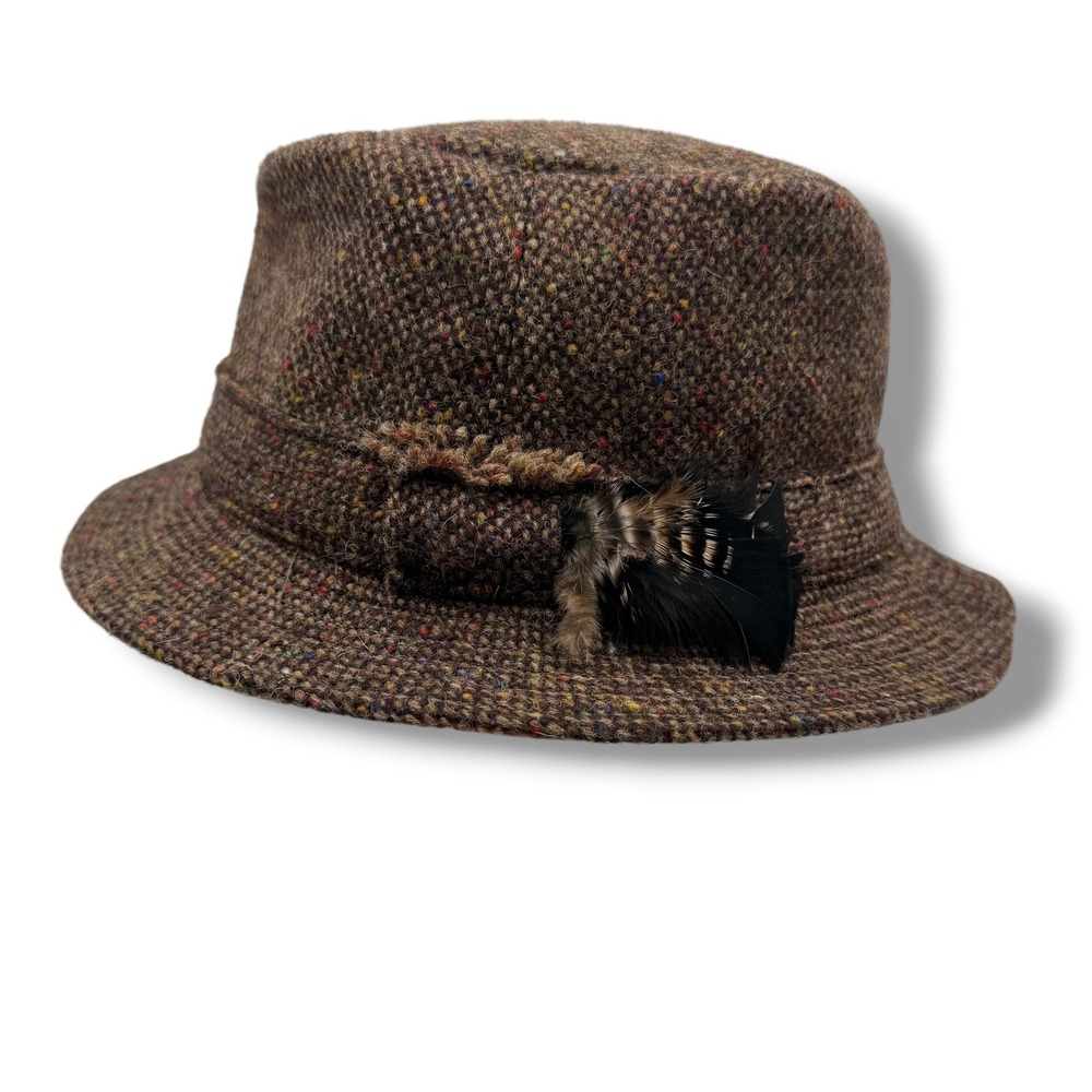 Hanna Hats Walking Hat Mens XL Brown Tweed Pure New Wool Feather Ireland